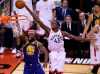 Toronto Raptors forward Pascal Siakam (43) rejects Golden State Warriors forward Draymond Green (23) during second half NBA championship basketball finals action in Toronto on Thursday, May 30, 2019. THE CANADIAN PRESS/Nathan Denette