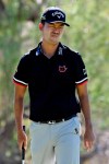 Kevin Na reacts after a missed putt on the second green during the final round of Shriners Hospitals for Children Open golf tournament Sunday, Oct. 6, 2019, in Las Vegas. (AP Photo/David Becker)