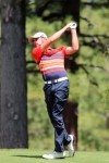 Troy Merritt tees-off during his final round in the Barracuda Championship golf tournament at Montreux Golf & Country Club in Reno, Nev. Sunday July 28, 2019. (AP Photo/ Lance Iversen)