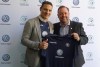 Canadian Premier League commissioner David Clanachan (right) and Volkswagen Group Canada president Daniel Weissland hold up a soccer jersey at a CPL event in Toronto, Tuesday, Jan.29, 2019. VW signed on as the league's first founding sponsor. THE CANADIAN PRESS/Neil Davidson