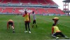 Toronto FC players warm up Monday, Feb.25, 2019 at BMO Field during frigid temperatures ahead of Tuesday's second leg of the CONCACAF Champions League round-of-16 game against Panama's Club Atletico Independiente de la Chorrera. THE CANADIAN PRESS/Neil Davidson