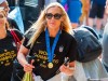 FILE - In this July 8, 2019 file photo, United States women's soccer team member Allie Long walks to a hotel Monday, July 8, 2019, in New York. The celebration was cut short for Long after she discovered someone had burglarized her hotel room in Los Angeles. She tweeted on Thursday, July 11, that it happened after the team was honored at The ESPYS on Wednesday night. (AP Photo/Corey Sipkin, File)