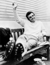 FILE - In this July 11, 1969, file photo, Britain's Tony Jacklin relaxes on a bench at the 18th hole after finishing the third-round in the British Open golf championship at Lytham St. Annes, England. Jacklin won the British Open 50 years ago. (AP Photo/File)