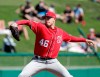 FILE - In this Monday, Feb. 25, 2019 file photo, Washington Nationals' Patrick Corbin (46) pitches in the first inning against the Atlanta Braves in a spring baseball exhibition game in Kissimmee, Fla. In addition to defending champion Atlanta, the New York Mets, Philadelphia Phillies and Washington Nationals all have enough firepower to potentially contend for the playoffs. (AP Photo/John Raoux, File)