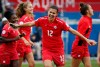 FILE - In this Oct. 14, 2018, file photo, Canada forward Christine Sinclair (12) celebrates at the conclusion of a soccer match against Panama at the CONCACAF women's World Cup qualifying tournament in Frisco, Texas. The Women‚Äôs World Cup kicks off Friday, June 7, 2019, in Paris. Twenty-four teams will traverse France for the next month in pursuit of soccer‚Äôs most prestigious trophy. (AP Photo/Andy Jacobsohn, File)