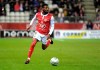 FILE - In this March 9, 2018, file photo, Reims' Anatole Ngamukol controls the ball during a league II soccer match against Chateauroux in Reims, eastern France. French soccer players are turning to the courts to fight workplace bullying and the practice known in France by an English word, 