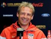 FILE - In this June 20, 2016, file photo, then-U.S. men's soccer coach Jurgen Klinsmann talks to reporters during a Copa America Centenario news conference, in Houston. Jurgen Klinsmann received a $3.35 million settlement of his contract with the U.S. Soccer Federation, according to the USSF's tax filing. His replacement, Bruce Arena, was given a $300,000 settlement during the fiscal year that ended March 31, 2018, according to the filing, which was released Monday, Feb. 18, 2019. (AP Photo/Eric Gay, File)