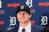 FILE - In this June 25, 2018, file photo, Detroit Tigers first overall pick Casey Mize is seen during a news conference where he was introduced to the media, in Detroit. The Detroit Tigers have assigned top draft pick Casey Mize to minor league camp. The No. 1 selection in last year's draft pitched two innings for the Tigers against St. Louis. Manager Ron Gardenhire says that as starters begin throwing more innings in spring training, it's harder to find room for other pitchers to get in the game. Mize will go to minor league camp so he can pitch more.(AP Photo/Carlos Osorio, FIle)