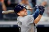 FILE - In this July 15, 2019, file photo, Tampa Bay Rays' Travis d'Arnaud watches his three-run home run during the ninth inning of a baseball game against the New York Yankees, in New York. Travis d'Arnaud is making the most of an opportunity to jumpstart his career with the Tampa Bay Rays, who are getting a lot more production from him than they anticipated when they acquired the 30-year-old catcher for a mere $100,000. (AP Photo/Kathy Willens, File)