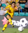 FILE - In this Feb. 28, 2019, file photo, Australia's Samantha Kerr plays against New Zealand during a Cup of Nations soccer match in Sydney, Australia. Kerr sat down on a metal bench after taking a few extra shots after a Chicago Red Stars practice. Red Stars coach Rory Dames poked fun at her competitive streak, and Kerr just laughed it off. If the Aussie star is on her way out of town, it was hard to tell on a picturesque summer afternoon in suburban Chicago. (AP Photo/Rick Rycroft, File)