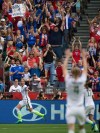 FILE - In hits June 16, 2015, file photo, United States' Abby Wambach, left,, celebrates her goal against Nigeria during the first half at the FIFA Women's World Cup soccer tournament in Vancouver, British Columbia, Canada. Despite the lack of firepower, the U.S. has advanced to the quarterfinals. The second-ranked Americans play China on Friday in Ottawa, in the first World Cup meeting between the two teams since the U.S. defeated the Chinese on penalty kicks for the title in 1999. (Darryl Dyck/The Canadian Press via AP, File)