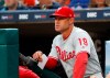 FILE - In this July 23, 2019, file photo, Philadelphia Phillies manager Gabe Kapler watches the team play the Detroit Tigers in the first inning of a baseball game in Detroit. Kapler is new manager of the San Francisco Giants, replacing Bruce Bochy, who retired when the season ended. The Giants made the announcement late Tuesday, Nov. 12, and planned a formal introduction to follow. The 44-year-old Kapler was fired Oct. 10 after two seasons in Philadelphia and a 161-163 record. (AP Photo/Paul Sancya, File)