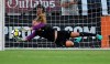 FILE - In this Aug. 3, 2017, file photo, U.S. goalkeeper Alyssa Naeher stops a shot against Japan during the first half of a Tournament of Nations soccer match, in Carson, Calif. Naeher recalls that as a freshman in college a teammate told her she couldn't afford to be intimidated. The U.S. national team goalkeeper carries that advice as she prepares for the World Cup. (AP Photo/Mark J. Terrill, File)