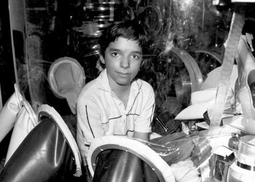 FILE - This Sept. 11, 1982 file photo shows David Vetter, born with an inherited disorder which leaves him no natural immunities against disease, in his protective enclosure in Texas. In 1984, Vetter died from complications from an experimental bone marrow transplant, thought to be his only chance at survival outside the 
