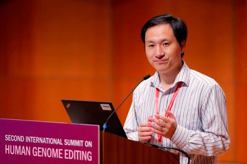 FILE - In this Wednesday, Nov. 28, 2018 file photo, He Jiankui speaks during the Human Genome Editing Conference in Hong Kong. On Tuesday, April 17, 2019, Stanford University said they had cleared three faculty members of any wrongdoing in dealings with He who claims to have helped make the world's first gene-edited babies. (AP Photo/Kin Cheung, File)