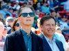FILE - In this Sept. 27, 2015, file photo, Boston Red Sox owners John Henry, left, and Tom Werner look on before a baseball game between the Red Sox and the Baltimore Orioles in Boston. Henry and Werner intend to slash payroll to get under the luxury tax threshold next season, saying they fired Dave Dombrowski because of differing opinions on how to build for the future. The pair made their first public comments Friday, Sept. 27, 2019, since parting with Dombrowski, the president of baseball operations, on Sept. 8. (AP Photo/Michael Dwyer, File)