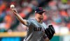 FILE - In this April 26, 2019, file photo, Cleveland Indians starting pitcher Corey Kluber throws against the Houston Astros during the first inning of a baseball game in Houston. Kluber’s broken arm is healing as hoped and he could soon be throwing bullpen sessions. He sustained a fractured ulna when he was struck by a line drive on May 1 in Miami. (AP Photo/David J. Phillip, File)
