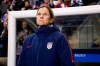 FILE - In this Feb. 27, 2019, file photo, USA head coach Jill Ellis looks on before the first half of SheBelieves Cup soccer match against Japan in Chester, Pa. FIFA's financial results underscore the glaring disparity between men and women‚Äôs soccer. France banked $38 million from FIFA for winning the championship in 2018, but the women‚Äôs champion this July will earn just $4 million. Ellis, who is leading her team‚Äôs title defense in France, said she is disappointed with the financial rewards. (AP Photo/Chris Szagola, File)