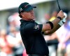Scott McCarron watches his tee shot on the first hole during the final round of the Senior PGA Championship golf tournament, Sunday, May 26, 2019, in Rochester, N.Y. (AP Photo/Adrian Kraus)