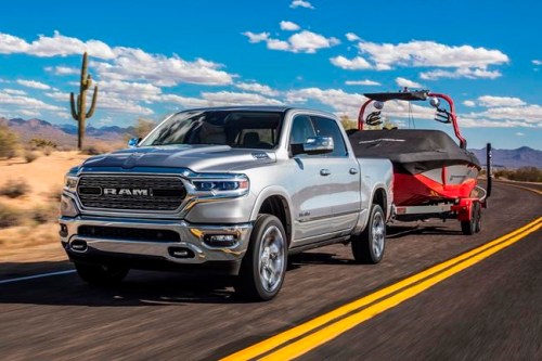 This undated photo provided by Fiat Chrysler Automobiles shows the 2019 Ram 1500. The newly redesigned 2019 Ram 1500 crew cab scored top marks in the Insurance Institute for Highway Safety's crash and automatic emergency brake testing. (Fiat Chrysler Automobiles North America via AP)