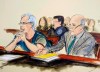 FILE - In this July 15, 2019 courtroom artist's sketch, defendant Jeffrey Epstein, left, and his attorney Martin Weinberg listen during a bail hearing in federal court, in New York. Officials say the FBI and U.S. Inspector General's office will investigate how Epstein died in an apparent suicide, while the probe into sexual abuse allegations against the well-connected financier remains ongoing. A person familiar with the matter says Epstein, accused of orchestrating a sex-trafficking ring and sexually abusing dozens of underage girls, had been taken off suicide watch before he killed himself Saturday, Aug. 10, 2019, in a New York jail. (Elizabeth Williams via AP, File)