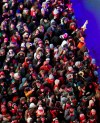 RETRANSMISSION TO CORRECT DAY TO TUESDAY - Looking from the Marriott Marquis hotel, people crowd into Times Square for New Year's Eve celebrations in New York Tuesday, Dec. 31, 2013. (AP Photo/Craig Ruttle)