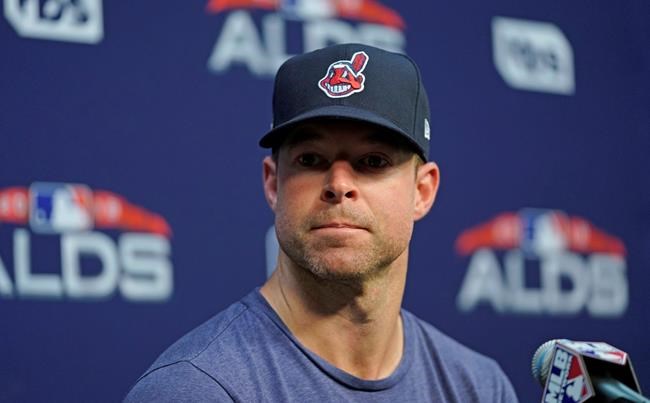 FILE - In this Oct. 4, 2018, file photo, Cleveland Indians starting pitcher Corey Kluber listens to a question during a baseball news conference in Houston. The Indians ace had the hard cast protecting his broken right arm removed and the two-time Cy Young winner is healing as hoped. Kluber underwent imaging texts Thursday, May 23, 2019, which showed that his ulna is mending. (AP Photo/David J. Phillip, File)