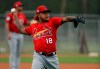 FILE - In this Feb. 13, 2019, file photo, St. Louis Cardinals pitcher Carlos Martinez throws during spring training baseball practice in Jupiter, Fla. Martinez will begin the season on the injured list as the two-time All-Star tries to work his way back from shoulder weakness. (AP Photo/Jeff Roberson, File)