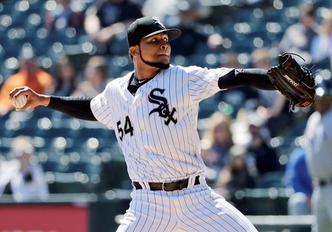 FILE - In this April 9, 2019, file photo, Chicago White Sox starting pitcher Ervin Santana throws against the Tampa Bay Rays during the first inning of a baseball game in Chicago. Santana has agreed to a minor league contract with the New York Mets pending a successful physical. Santana became a free agent on April 29, three days after he was designated for release by the White Sox, who signed him for a $4.3 million salary this year. (AP Photo/Nam Y. Huh, File)