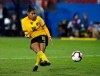 FILE - In this Oct. 17, 2018, file photo, Jamaica defender Dominique Bond-flasza (16) takes the winning penalty kick to defeat Panama in the third place match of the CONCACAF women's World Cup qualifying tournament in Frisco, Texas. Just a handful of years ago, Jamaica didn’t even have a women’s national team. The Reggae Girlz, as they’re known, are also the first Caribbean team to qualify for the Women’s World Cup, which opens June 7 in France. (AP Photo/Richard W. Rodriguez, File)