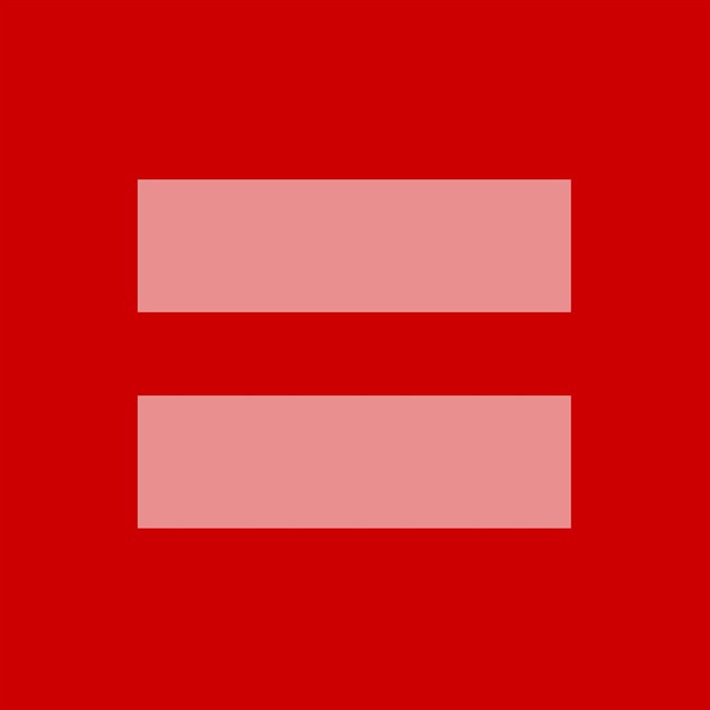 This image released by the Human Rights Campaign shows a redesign of their logo. A square box with thick pink horizontal lines (the mathematical equal symbol) was offered for sharing this week by the Human Rights Campaign as the U.S. Supreme Court took up arguments in key marriage rights cases. The image, replacing profile pictures on Facebook, Twitter, Instagram, Tumblr, Pinterest and elsewhere, is a makeover of the advocacy group's logo, usually a blue background with bright yellow lines. The HRC made it available in red _ for the color of love _ on Monday and estimated tens of millions of shares by Wednesday. (AP Photo/Human Rights Campaign)