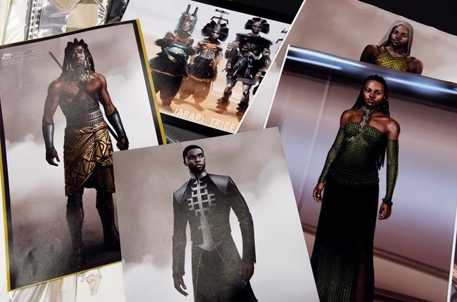 This Jan. 15, 2019 photo shows renderings of fashions created by Oscar nominated costume designer Ruth E. Carter for the film