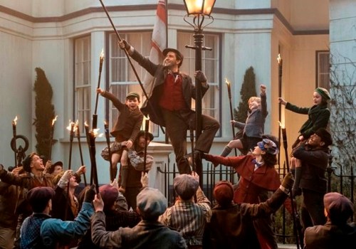 This image released by Disney shows Lin-Manuel Miranda, center, in 
