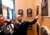 Baseball Hall of Fame inductee Mariano Rivera looks at fellow Panamanian Rod Carew's plaque while visiting the National Baseball Hall of Fame and Museum, Friday, Feb. 1, 2019, in Cooperstown, N.Y. The former New York Yankees closer will be inducted on July 21. (AP Photo/Hans Pennink)