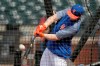 New York Mets 2019 first round pick Brett Baty, a third baseman from Lake Travis High School in Austin, Texas, who was drafted 12th overall, takes batting practice prior to a baseball game against the St. Louis Cardinals, Saturday, June 15, 2019, in New York. (AP Photo/Julio Cortez)