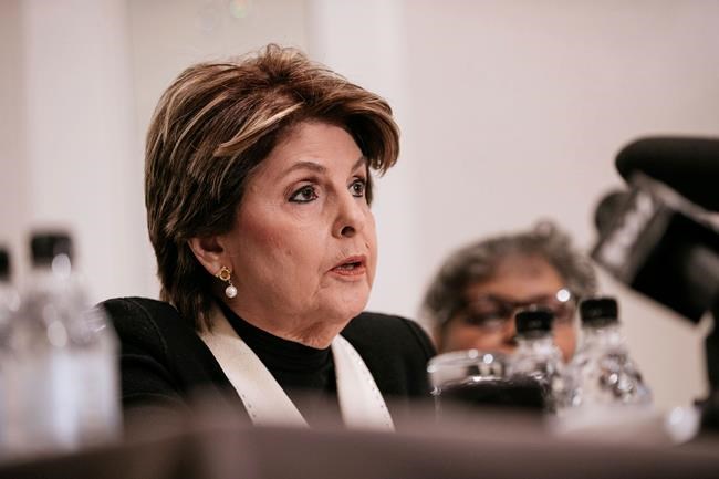 Gloria Allred speaks during a press conference announcing a video tape said to present further evidence of wrongdoing by recording artist R. Kelly Sunday, March 10, 2019, in New York. Allred said the tape, found in the home of Gary Dennis of Pennsylvania, shows R. Kelly sexually abusing more than one underage girl. (AP Photo/Kevin Hagen)