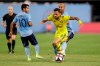 New York City FC forward Heber (9) of Brazil defends Columbus Crew midfielder Artur (8) as New York City FC midfielder Maximiliano Moralez (10) looks on during the first half of an MLS soccer match, Wednesday, Aug. 21, 2019, in New York. (AP Photo/Kathy Willens)