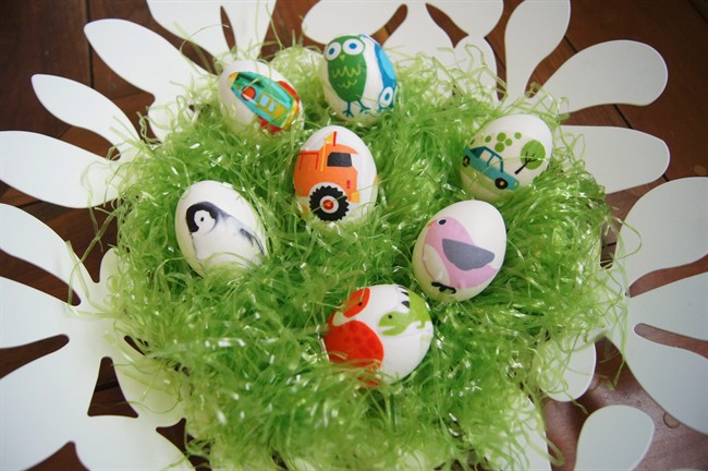 This undated photo provided by Jessa Decker-Smith, decoupaged eggs used as a pinned image on Pinterest, the virtual pin board for sharing images and ideas, is shown. (AP Photo/Jessa Decker-Smith)