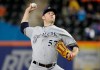 Milwaukee Brewers' Chase Anderson delivers a pitch during the first inning of a baseball game against the New York Mets Friday, April 26, 2019, in New York. (AP Photo/Frank Franklin II)