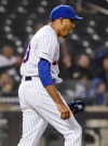 New York Mets relief pitcher Edwin Diaz reacts after Cincinnati Reds' Jose Iglesias hit a home run during the ninth inning of a baseball game Wednesday, May 1, 2019, in New York. The Reds won 1-0. (AP Photo/Frank Franklin II)