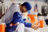 New York Mets starting pitcher Jacob deGrom, last year's National League Cy Young award winner, sits in the dugout after allowing six runs during the first four innings of an interleague baseball game against the Minnesota Twins, Tuesday, April 9, 2019, in New York. (AP Photo/Kathy Willens)