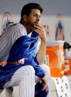New York Mets starting pitcher Jacob deGrom, last year's National League Cy Young award winner, sits in the dugout after allowing six runs during the firsts four innings of an interleague baseball game against the Minnesota Twins, Tuesday, April 9, 2019, in New York. (AP Photo/Kathy Willens)