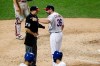 New York Mets manager Mickey Callaway, right, argues with home plate umpire Tripp Gibson after Callaway was ejected during the fifth inning the team's baseball game against the Philadelphia Phillies on Saturday, July 6, 2019, in New York. (AP Photo/Frank Franklin II)