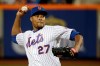 New York Mets relief pitcher Jeurys Familia throws a pitch to Milwaukee Brewers' Lorenzo Cain during the eighth inning of a baseball game, Saturday, April 27, 2019, in New York. (AP Photo/Julio Cortez)