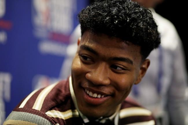 Rui Hachimura, a Gonzaga junior college basketball player from Japan, attends the NBA Draft media availability, Wednesday, June 19, 2019, in New York. The draft will be held Thursday, June 20. (AP Photo/Mark Lennihan)