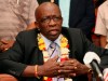 FILE - In this June 2, 2011, file photo, suspended FIFA executive Jack Warner gestures during a news conference at the airport in Port-of-Spain, Trinidad and Tobago. The former Caribbean soccer official has been ordered to pay a $79 million penalty stemming from the FIFA bribery scandal. A federal judge in New York City imposed the judgment against Warner in a lawsuit brought by the Confederation of North, Central American and Caribbean Association Football. (AP Photo/Shirley Bahadur, File)