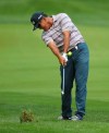 Ken Tanigawa hits from the 16th fairway during the third round of the Senior PGA Championship golf tournament, Saturday, May 25, 2019, in Pittsford, N.Y. (Jamie Germano/Democrat & Chronicle via AP)