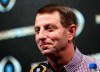 FILE - In this Tuesday, Jan. 8, 2019, file photo, Clemson head coach Dabo Swinney answers questions at a news conference for the NCAA college football playoff championship game in San Jose, Calif. On Sunday, March 3, 2019, Swinney slipped away from Clemson's spring football practice to speak to the St. Louis Cardinals and take a little batting practice, in Jupiter, Fla. (AP Photo/David J. Phillip, File)