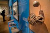 In this Tuesday, Jan. 29, 2019 photo, a glove used by Brooklyn Dodgers baseball player Jackie Robinson is displayed at the exhibit 