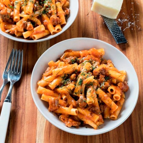 This undated photo provided by America's Test Kitchen in February 2019 shows Ziti with Fennel and Italian Sausage in Brookline, Mass. This recipe appears in the cookbook 